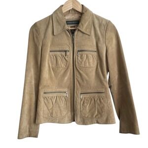 Banana Republic Women Suede Moto Utility Jacket‎ 2 Tan Minimalist Boho Western